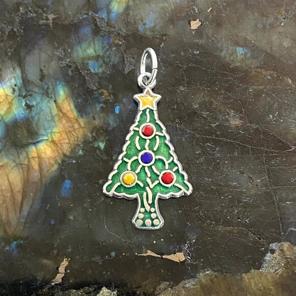 VTG Sterling Silver 925 Multicolored Enamel Christmas Tree Charm Pendant - Picture 9 of 16